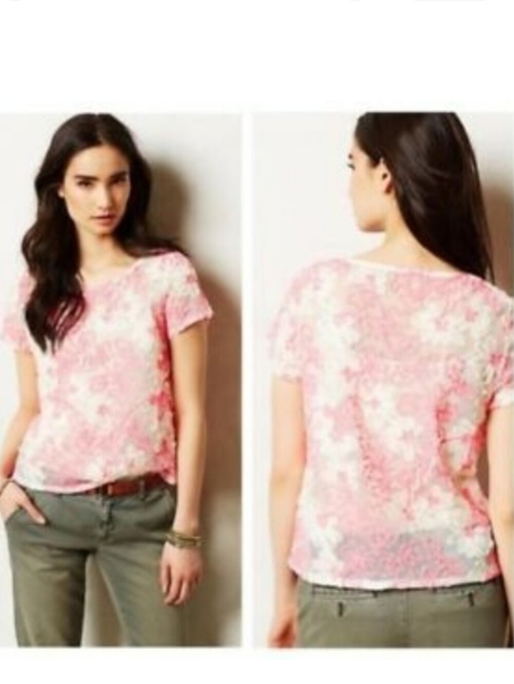 Anthropologie Meadow Rue Cherry Blossom Top Size S Pink/White
